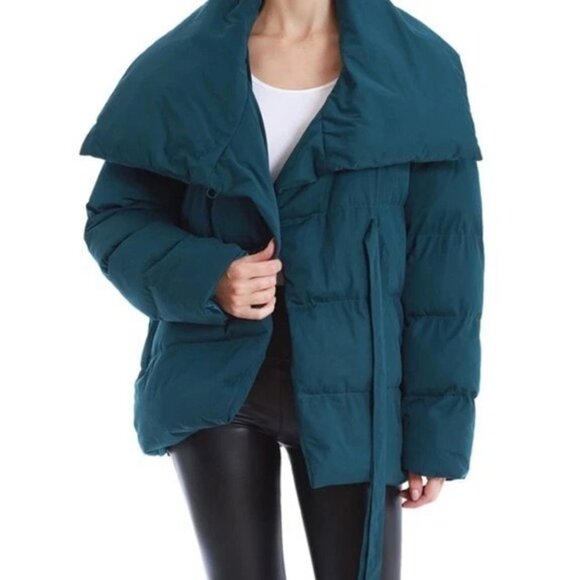 Avec Les Filles Jackets & Blazers - AVEC LES FILLES Teal Green Puffer Wrap Jacket Size XL Women EUC from Macy's